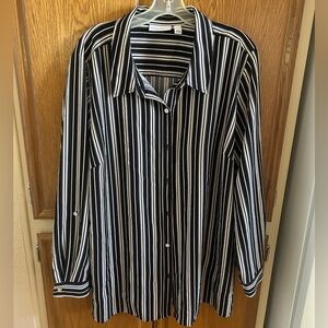 Susan Graver Black and White Striped Ling Sleeve Casual Blouse